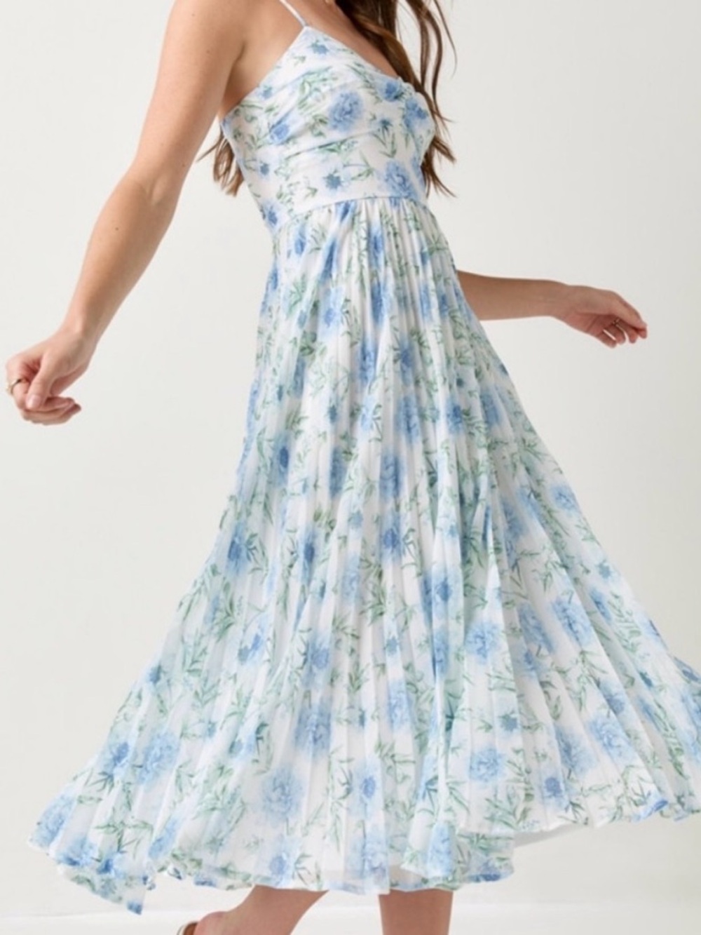 Francesca's Bonnie Pleated Bottom Floral Midi Dress